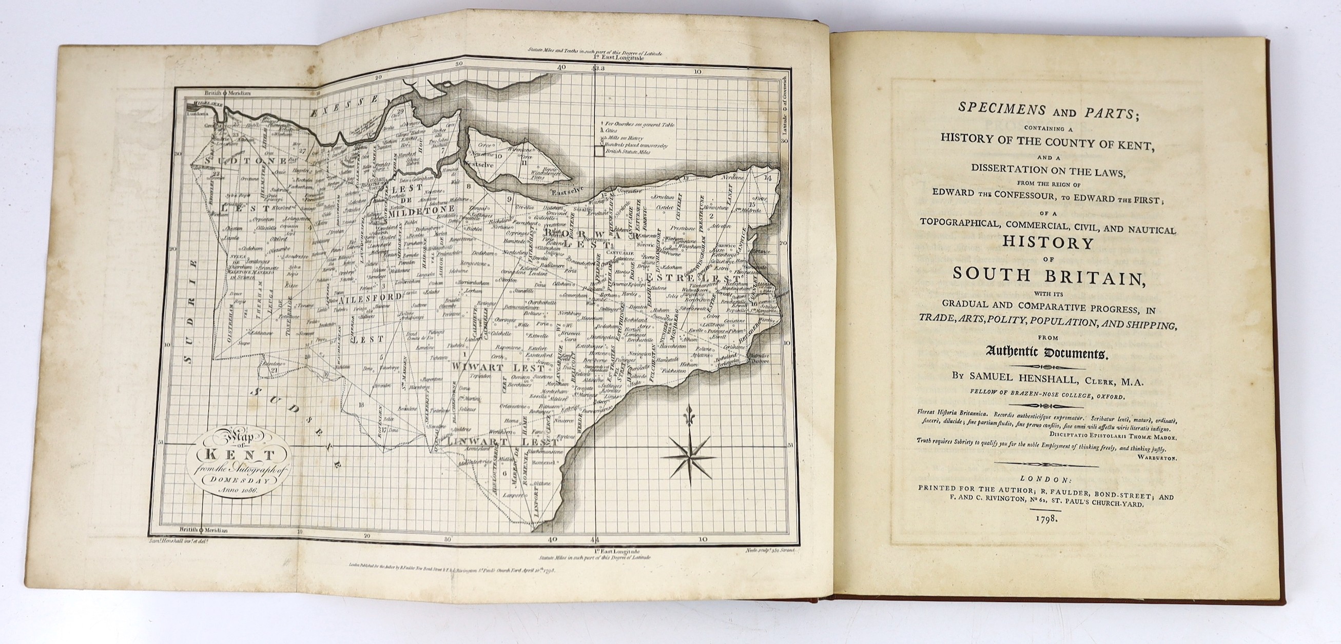KENT: Domesday; or, an Actual Survey of South Britain, by the Commissioners of William the Conqueror....faithfully translated, with an introduction, notes, and illustrations, by Samuel Henshall and John Wilkinson.... Thi